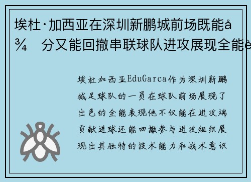 埃杜·加西亚在深圳新鹏城前场既能得分又能回撤串联球队进攻展现全能表现